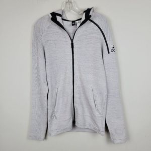 adidas Grey Black Full Zip Front Pockets Jersey Knit Logo Hoodie Jacket Size S